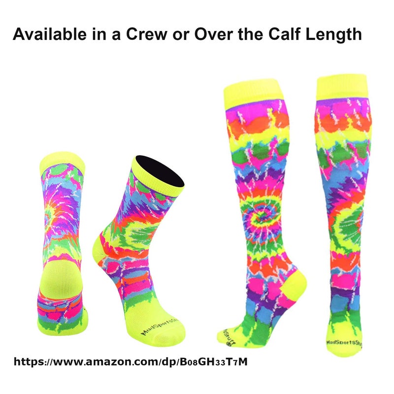 MadSportsStuff Crazy Tie Dye Socks Over the Calf (Purple/Black/White, Small) - Image 5